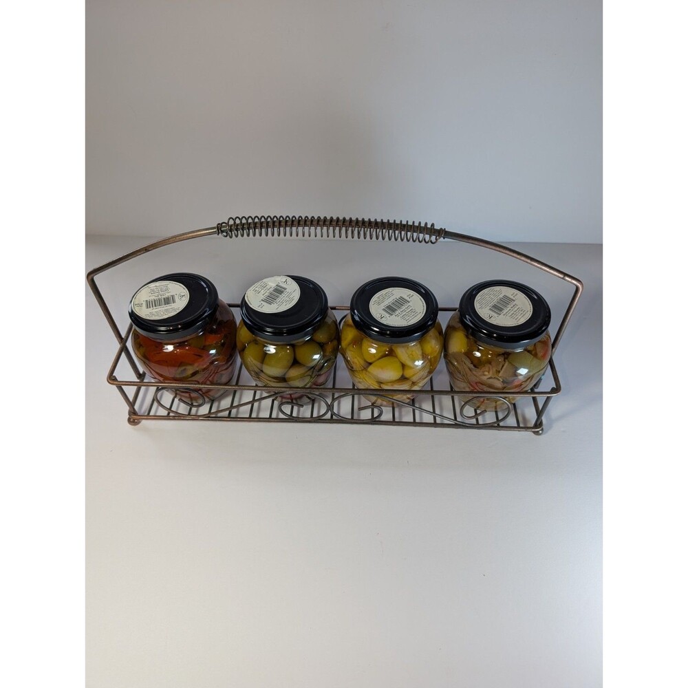 VTG Antipasto Jar Decor Set Wire Rack Peppers Olives Garlic Infused Oil Display